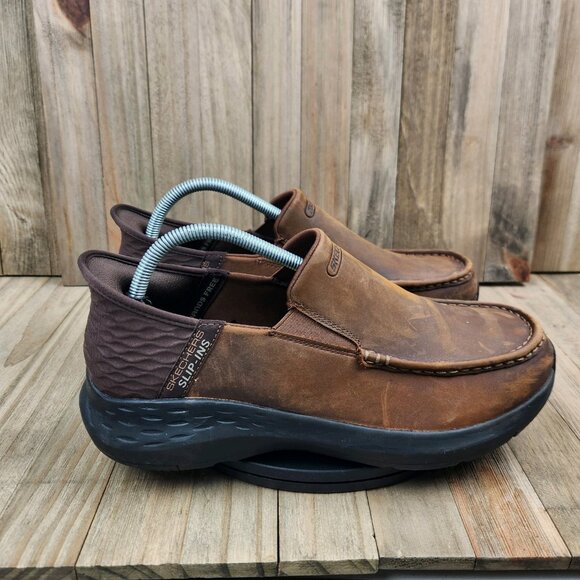 Mens Skechers Parson size 9.5 WW Wide Slip Ins Brown Casual Slip On Loafer Shoes - Picture 3 of 10
